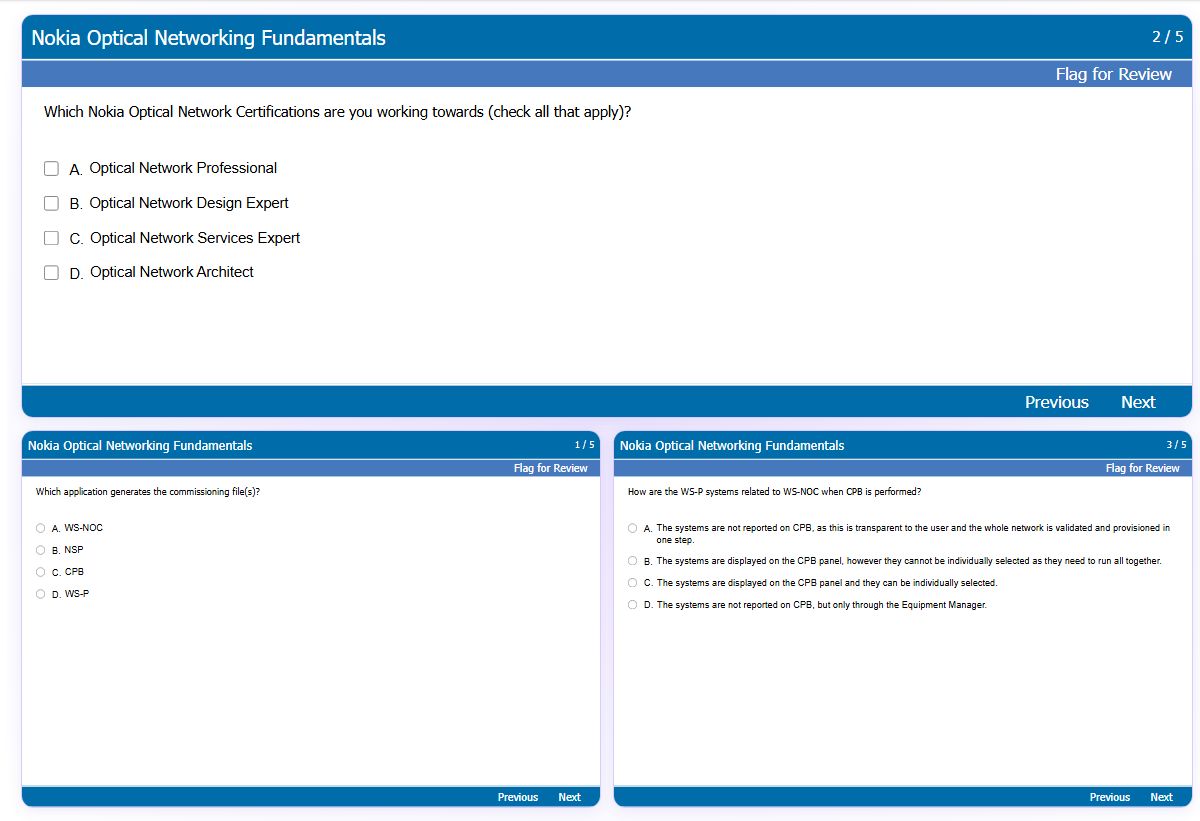 Previews from the Optical Networking Fundamentals free simulator sample