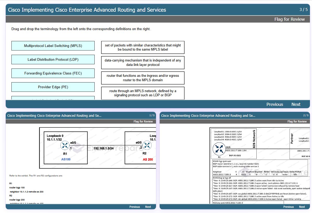 Previews from the CCNP ENRASI 300-410 free simulator sample