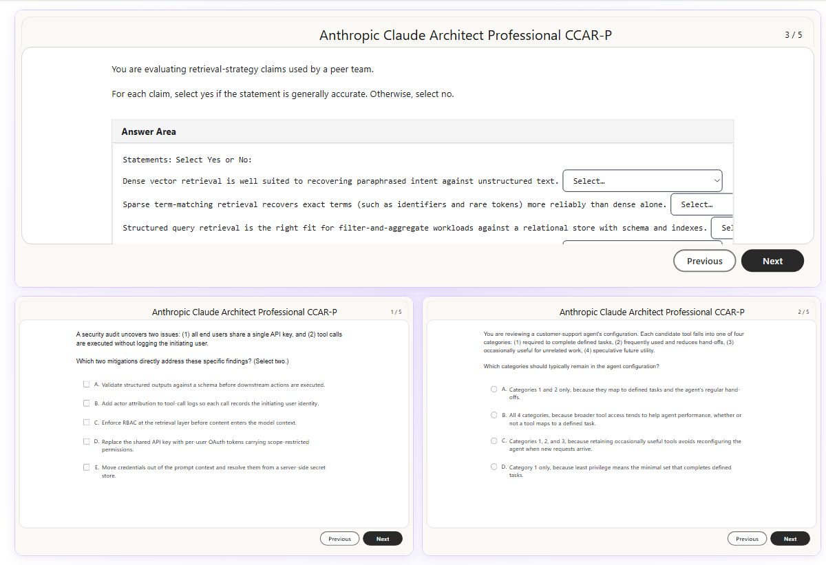 Previews from the Claude Architect Professional CCAR-P free simulator sample