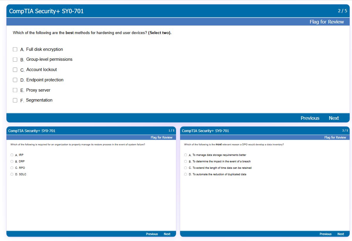 Previews from the Security+ SY0-701 free simulator sample