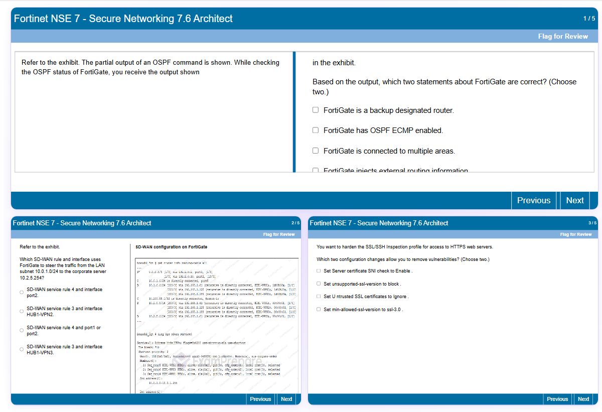Previews from the NSE 7 - Secure Networking 7.6 Architect free simulator sample