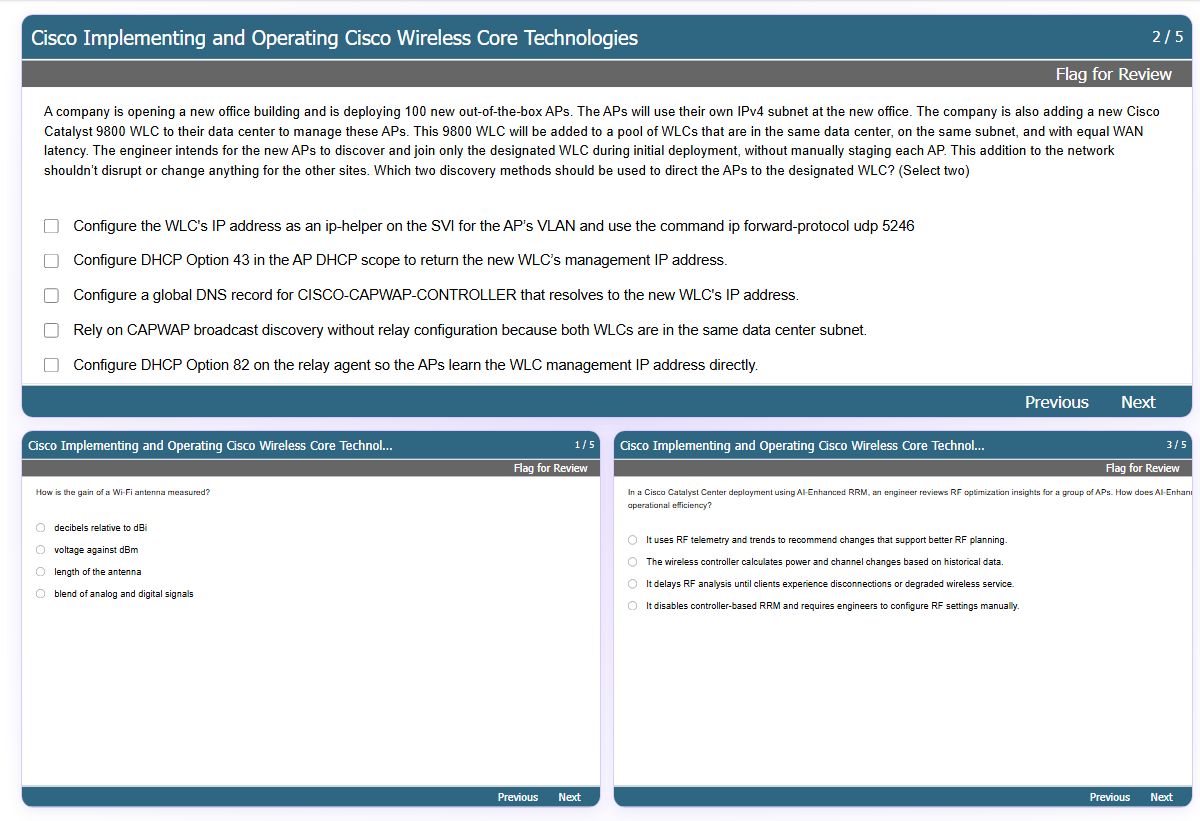 Previews from the CCNP WLCOR 350-101 free simulator sample