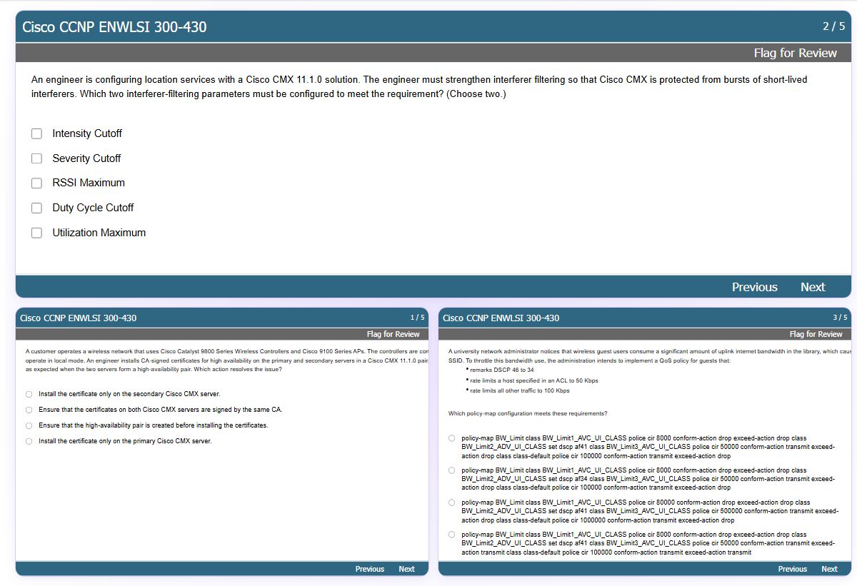 Previews from the CCNP ENWLSI 300-430 free simulator sample