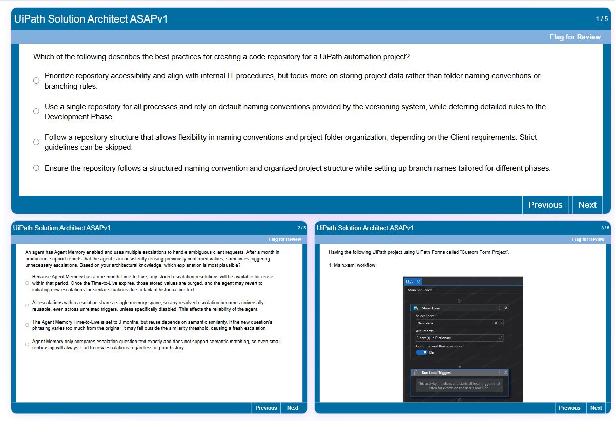 Previews from the UiPath Solution Architect ASAPv1 free simulator sample