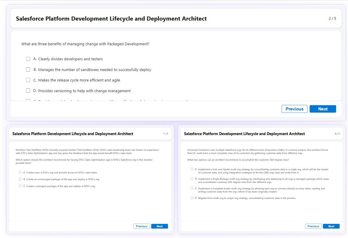 Previews from the Platform Development Lifecycle and Deployment Architect free simulator sample