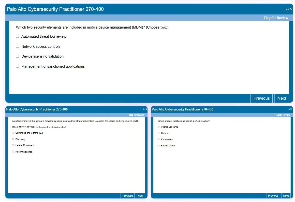 Previews from the Cybersecurity Practitioner 270-400 free simulator sample