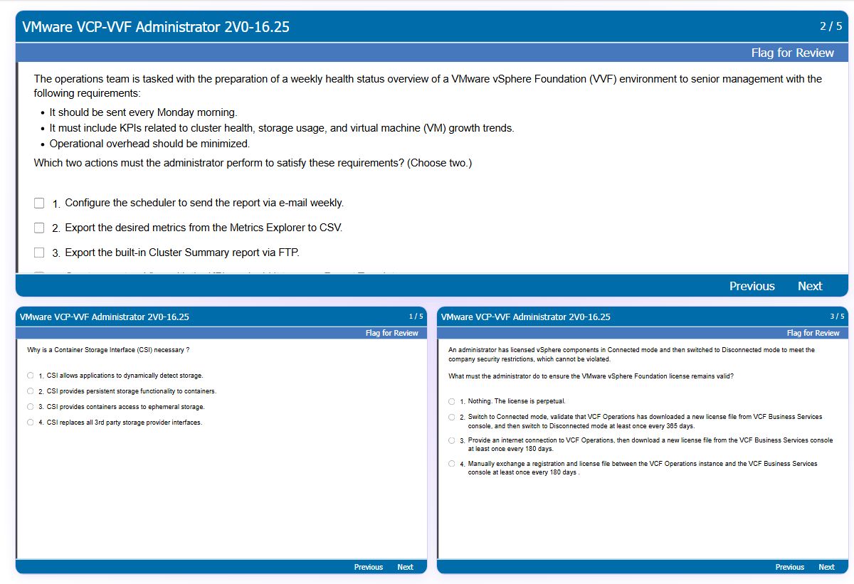 Previews from the VCP-VVF Administrator 2V0-16.25 free simulator sample