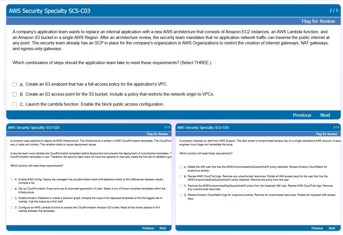 Previews from the Security Specialty SCS-C03 free simulator sample