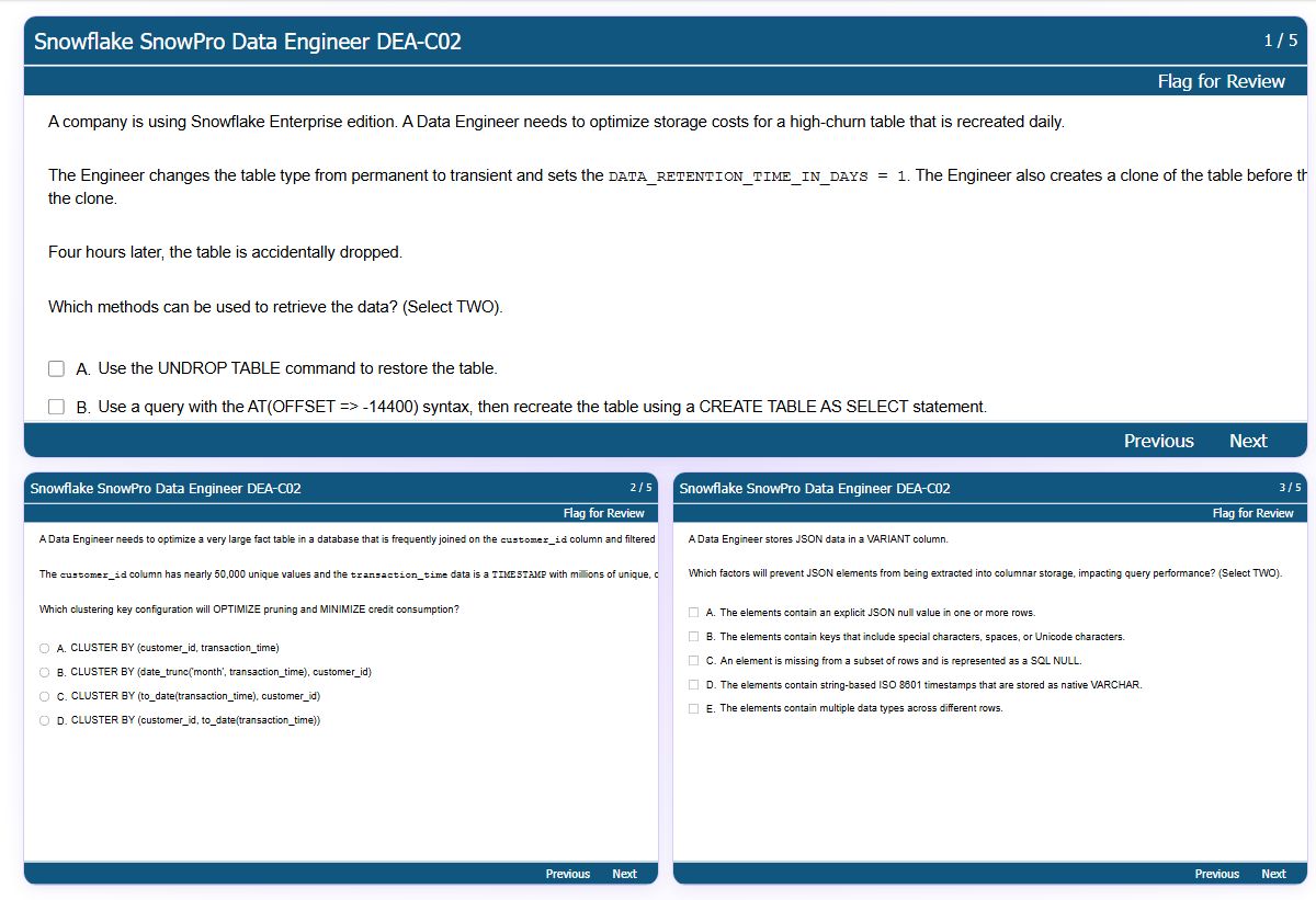 Previews from the SnowPro Data Engineer DEA-C02 free simulator sample