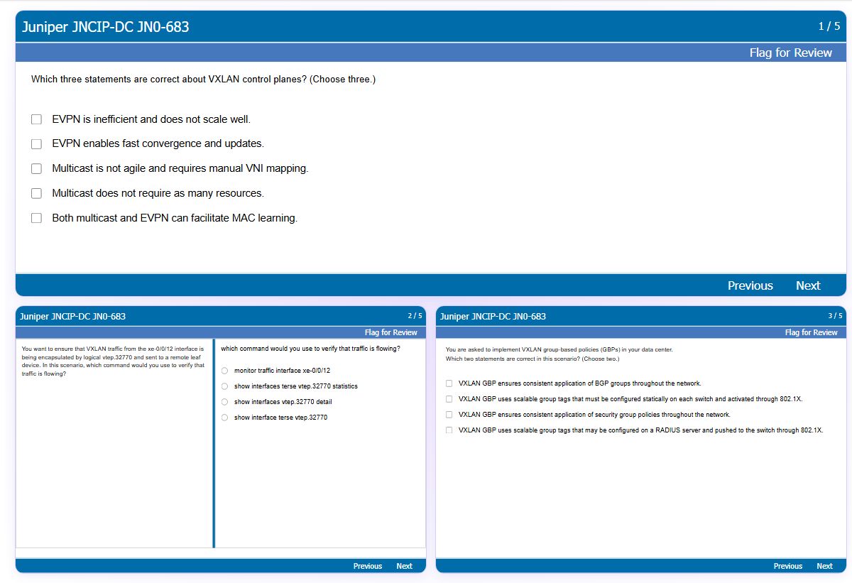Previews from the JNCIP-DC JN0-683 free simulator sample