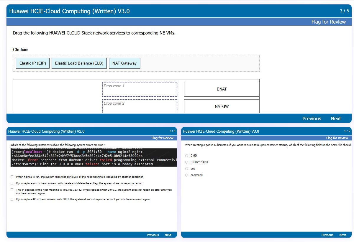 Previews from the HCIE-Cloud Computing (Written) V3.0 free simulator sample