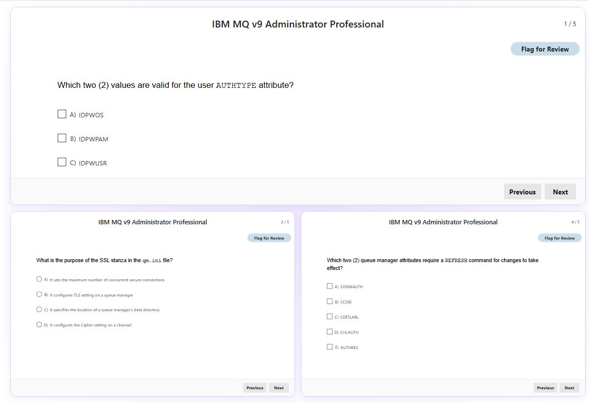 Previews from the MQ v9 Administrator Professional free simulator sample