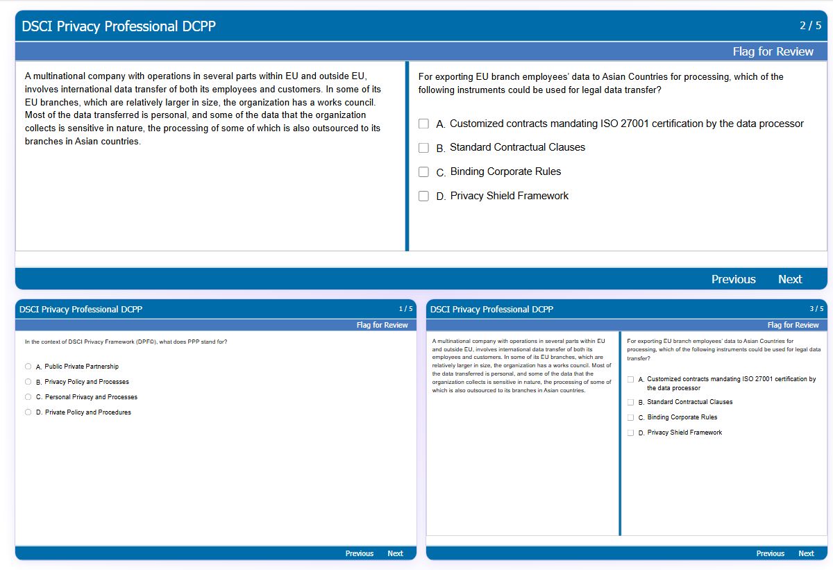Previews from the Privacy Professional DCPP free simulator sample