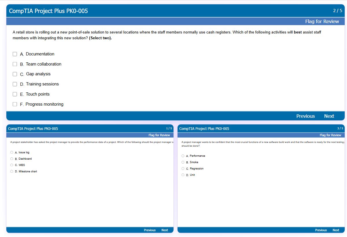 Previews from the Project Plus PK0-005 free simulator sample