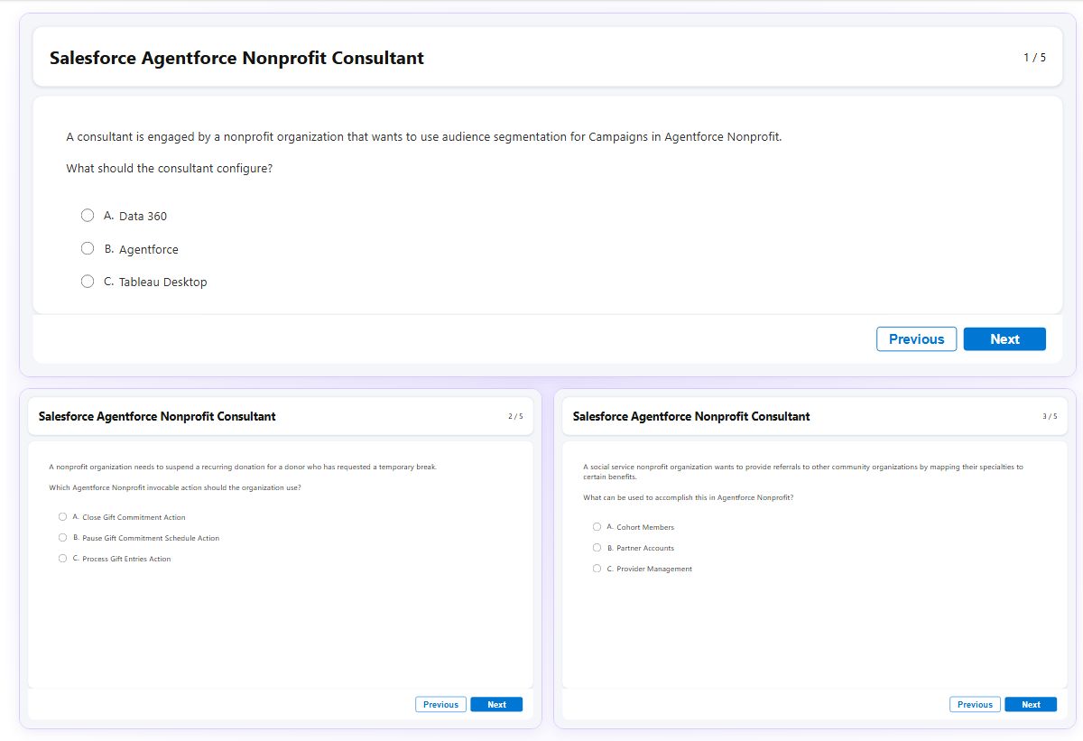 Previews from the Agentforce Nonprofit Consultant free simulator sample
