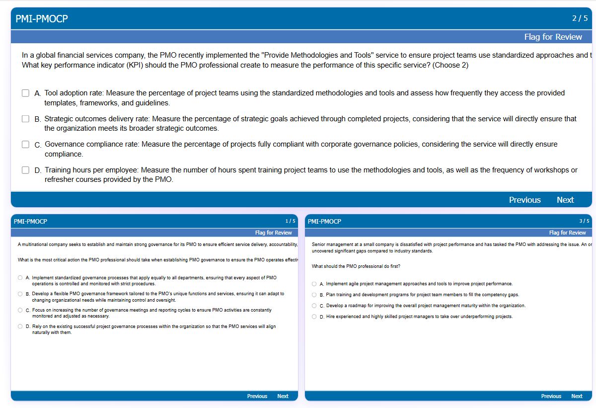 Previews from the PMI-PMOCP free simulator sample