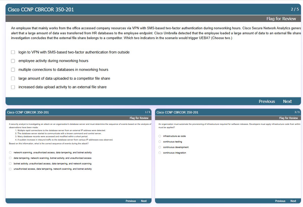 Previews from the CCNP CBRCOR 350-201 free simulator sample