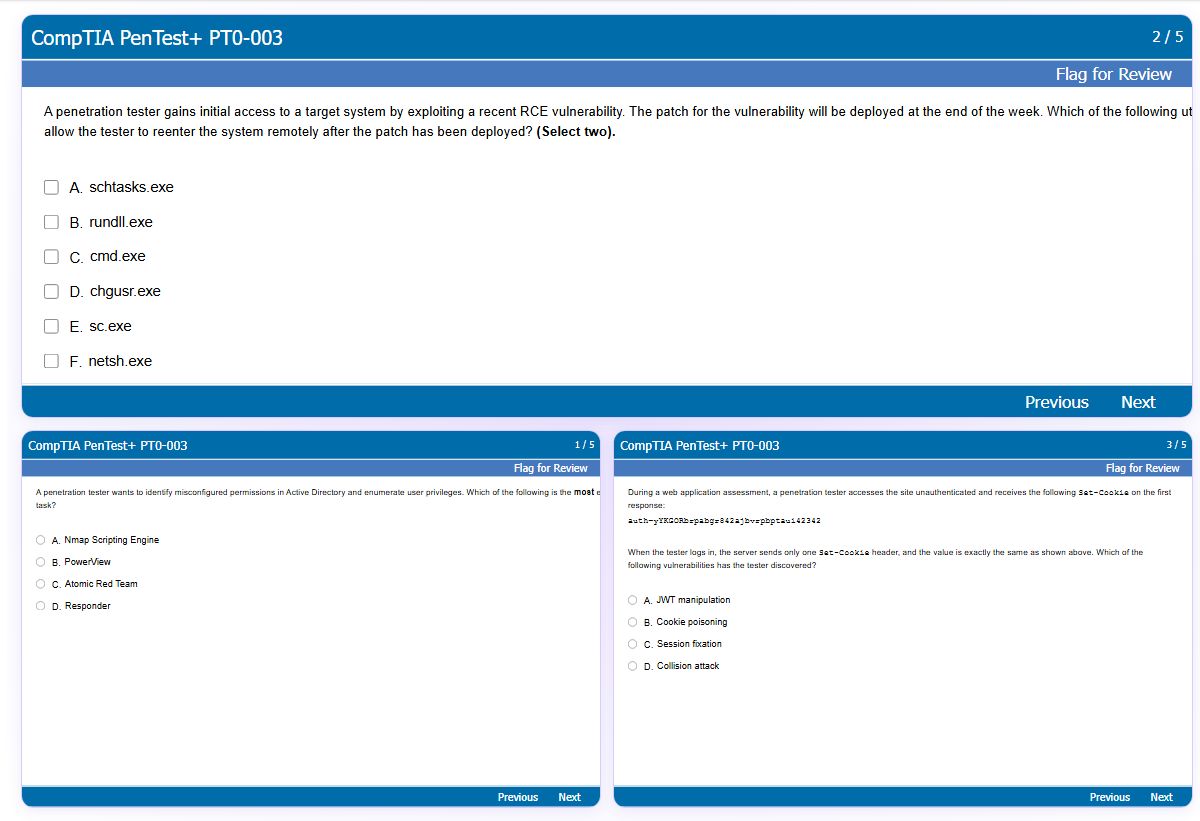 Previews from the PenTest+ PT0-003 free simulator sample