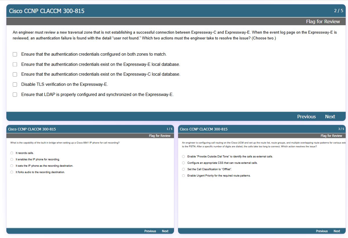 Previews from the CCNP CLACCM 300-815 free simulator sample