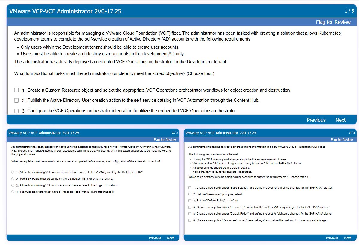 Previews from the VCP-VCF Administrator 2V0-17.25 free simulator sample