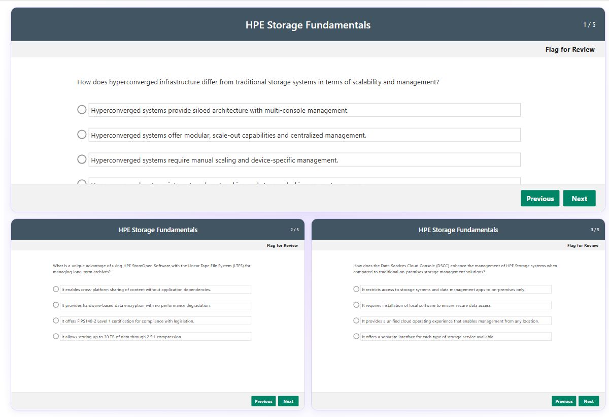 Previews from the Storage Fundamentals free simulator sample