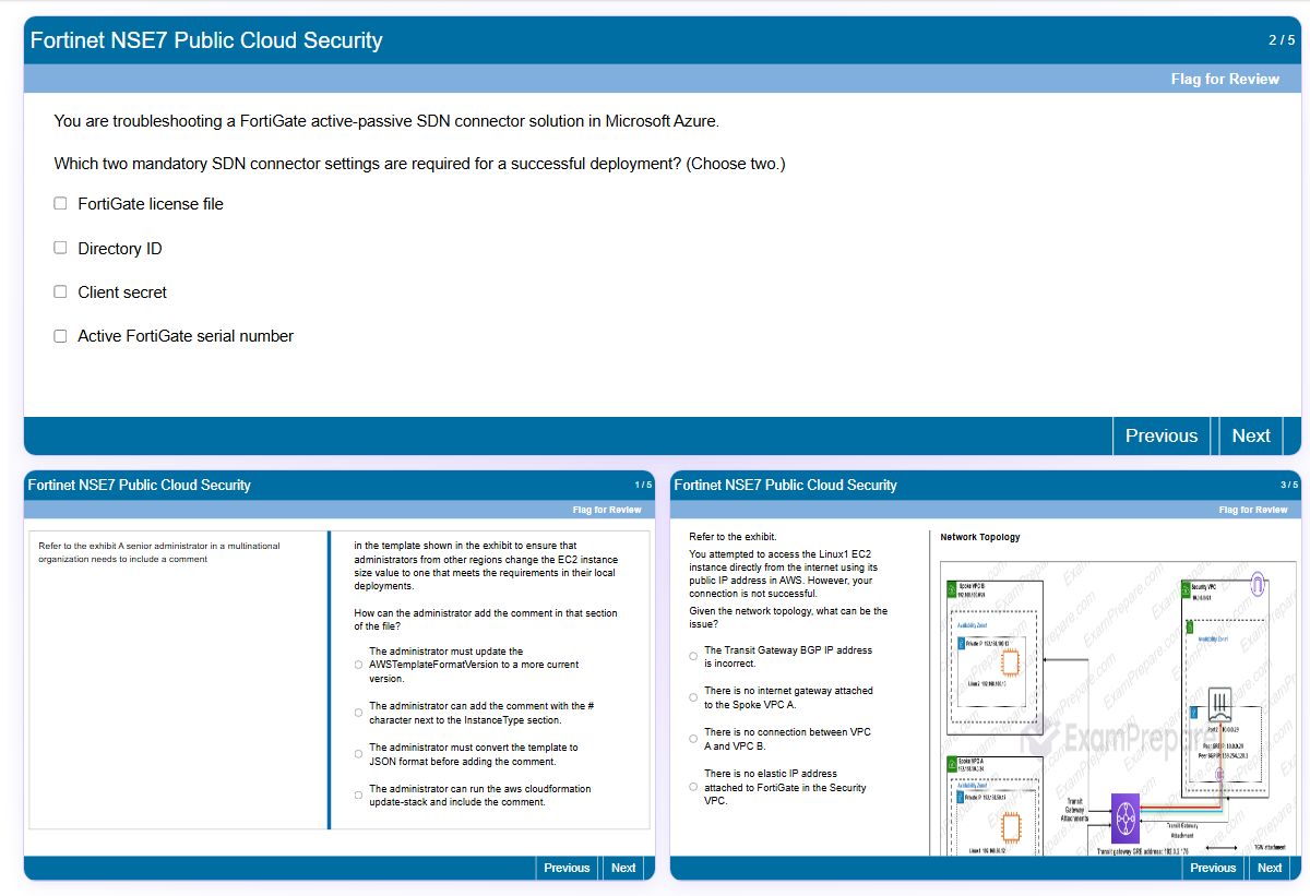 Previews from the NSE7 Public Cloud Security free simulator sample