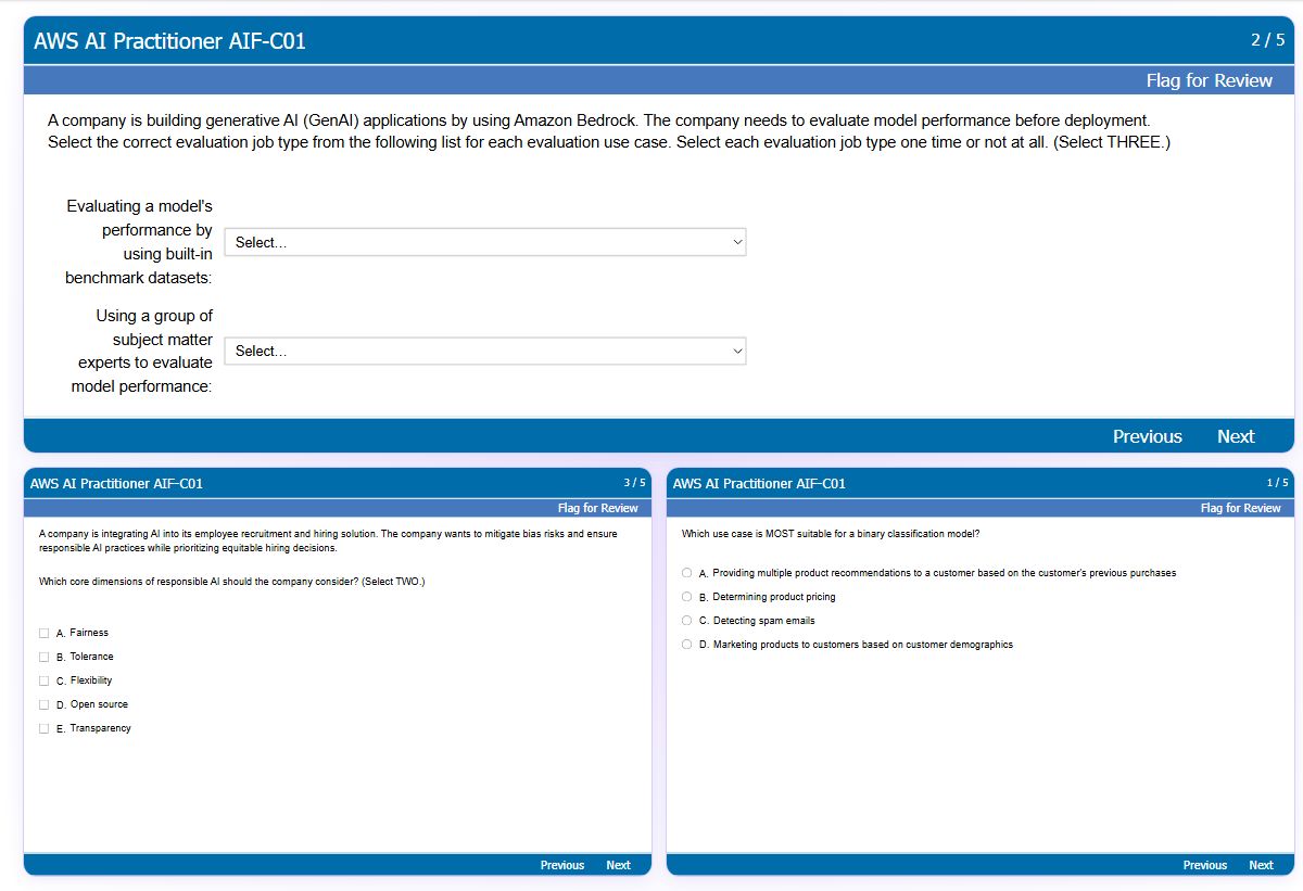 Previews from the AI Practitioner AIF-C01 free simulator sample