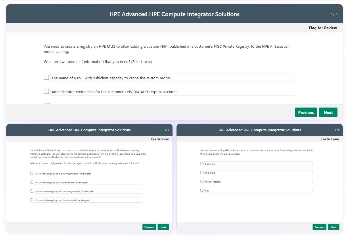 Previews from the Advanced HPE Compute Integrator Solutions free simulator sample