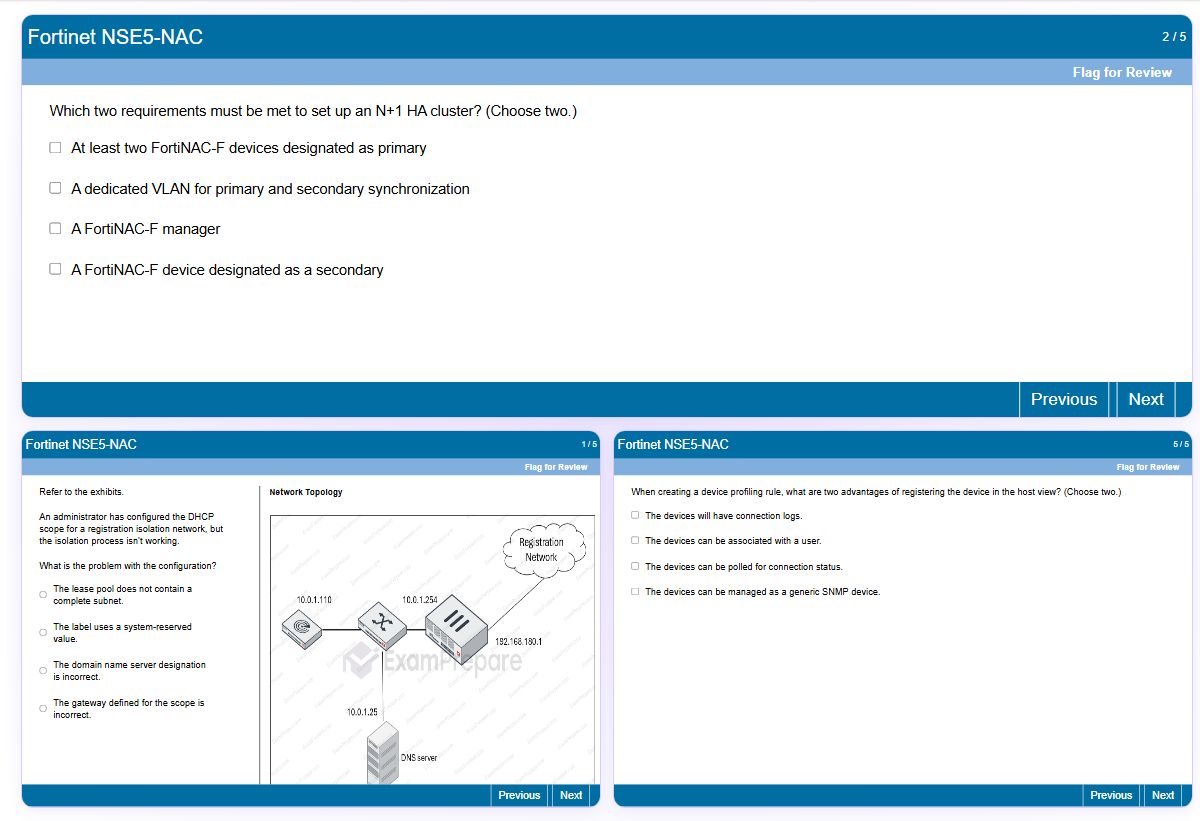 Previews from the Fortinet NSE 5 - FortiNAC-F 7.6 Administrator free simulator sample
