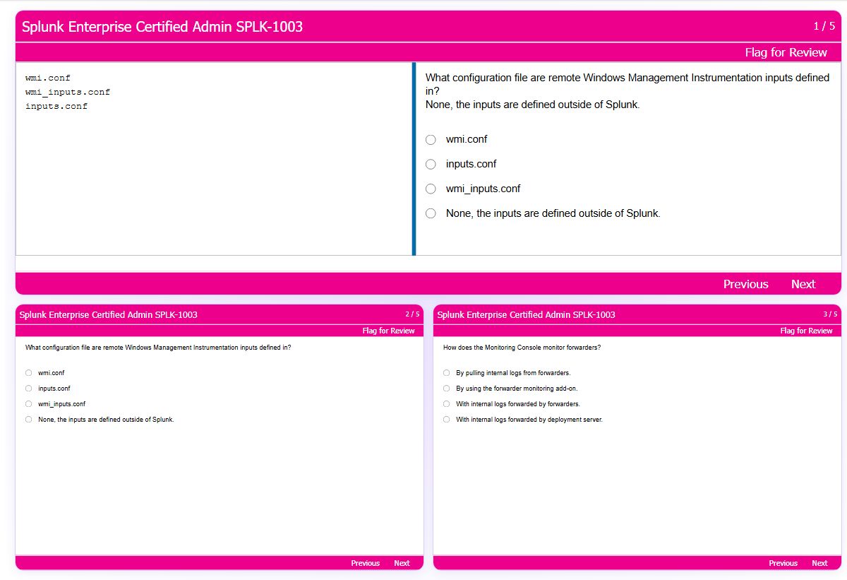 Previews from the Enterprise Certified Admin SPLK-1003 free simulator sample