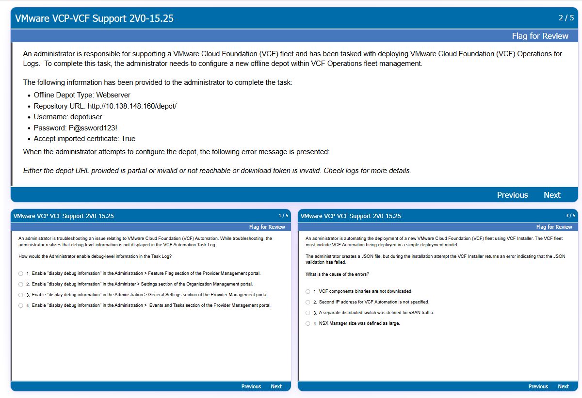 Previews from the VCP-VCF Support 2V0-15.25 free simulator sample