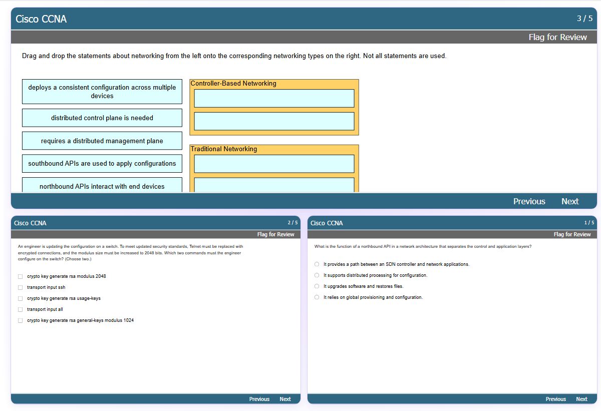 Previews from the CCNA 200-301 free simulator sample