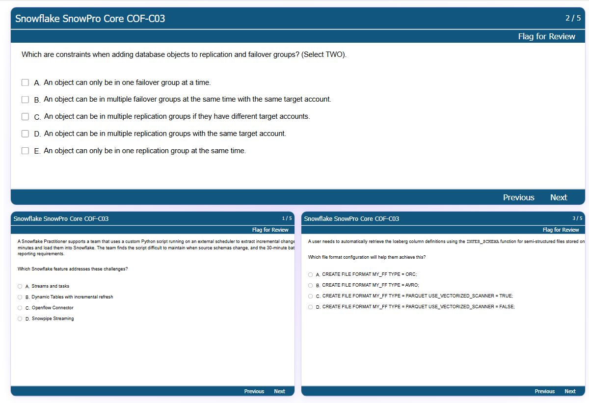 Previews from the SnowPro Core COF-C03 free simulator sample