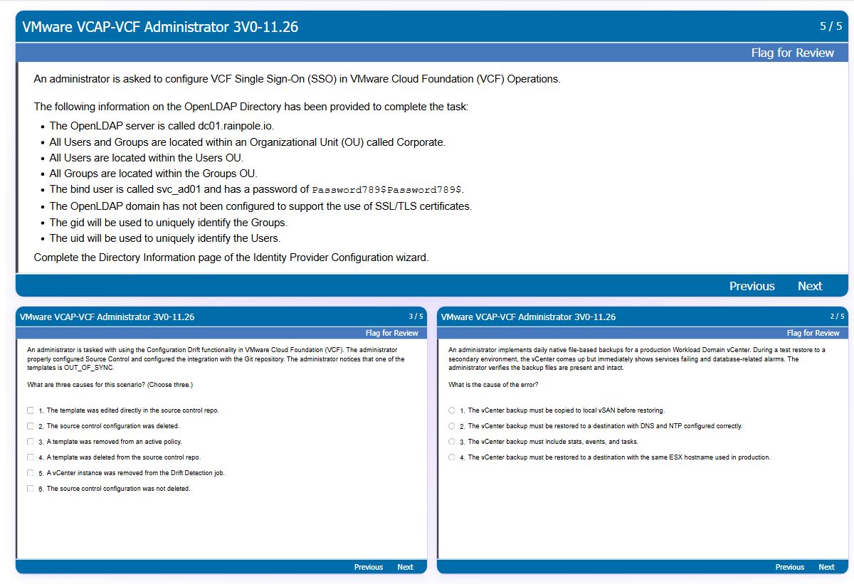 Previews from the VCAP-VCF Administrator 3V0-11.26 free simulator sample