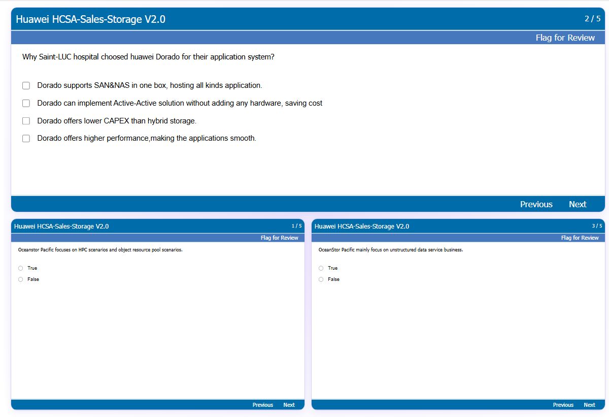 Previews from the HCSA-Sales-Storage V2.0 free simulator sample
