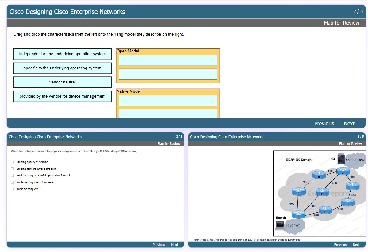 Previews from the CCNP ENSLD 300-420 free simulator sample