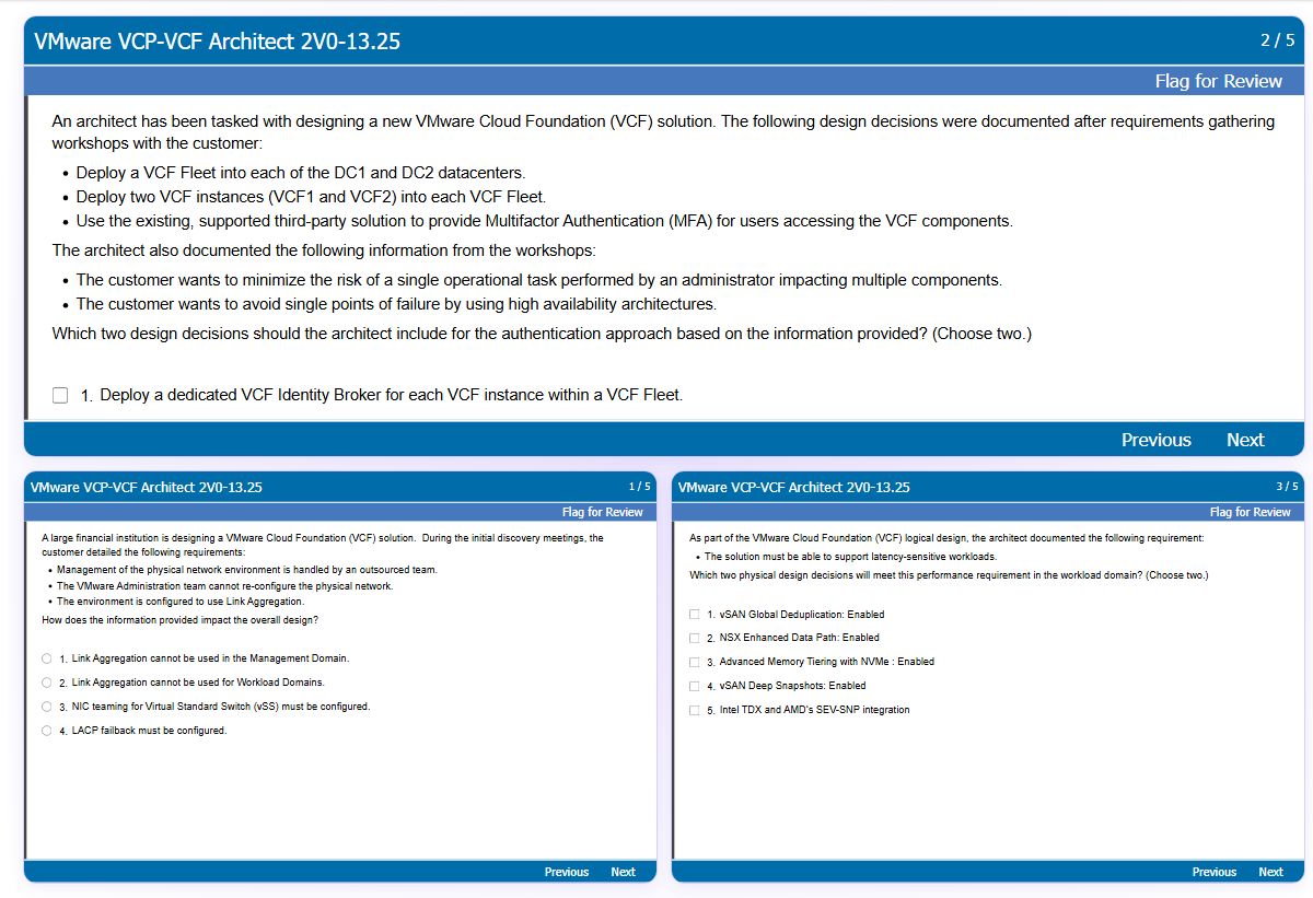 Previews from the VCP-VCF Architect 2V0-13.25 free simulator sample