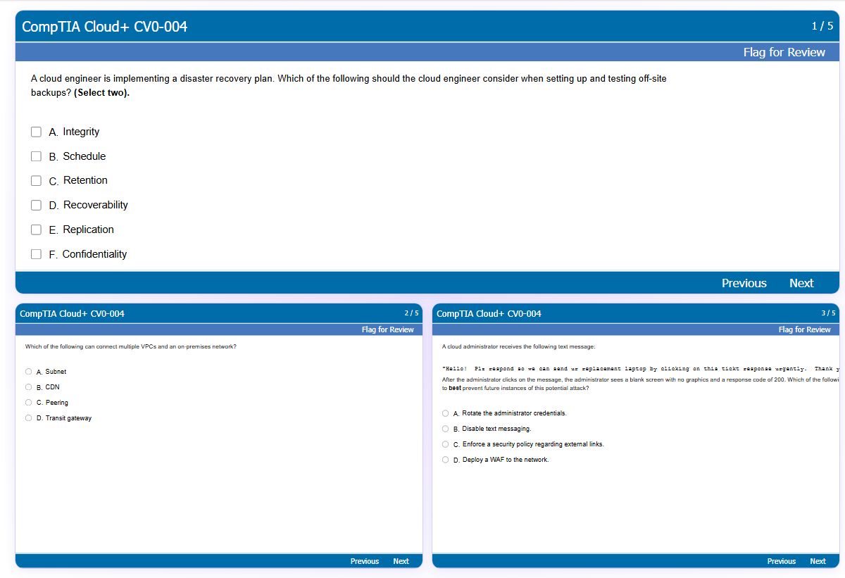Previews from the Cloud+ CV0-004 free simulator sample