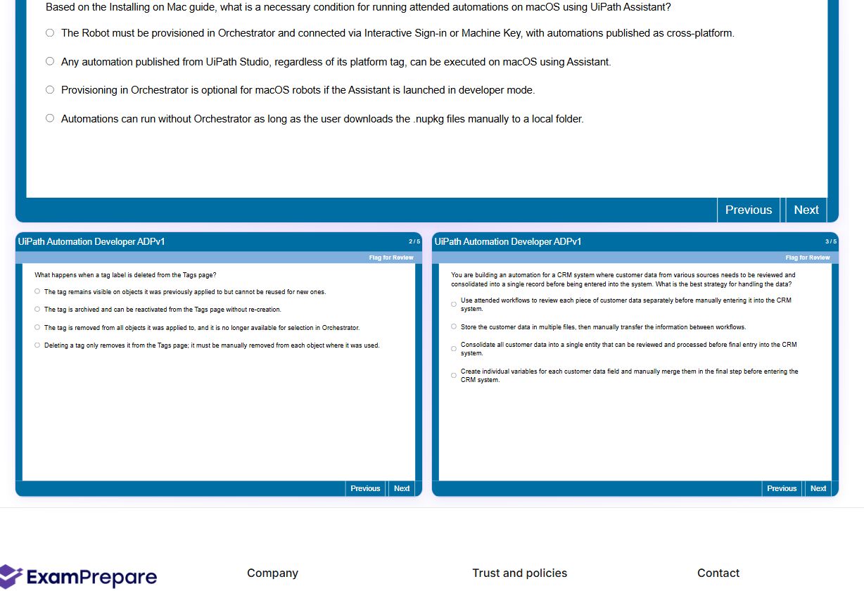 Previews from the UiPath Automation Developer ADPv1 free simulator sample