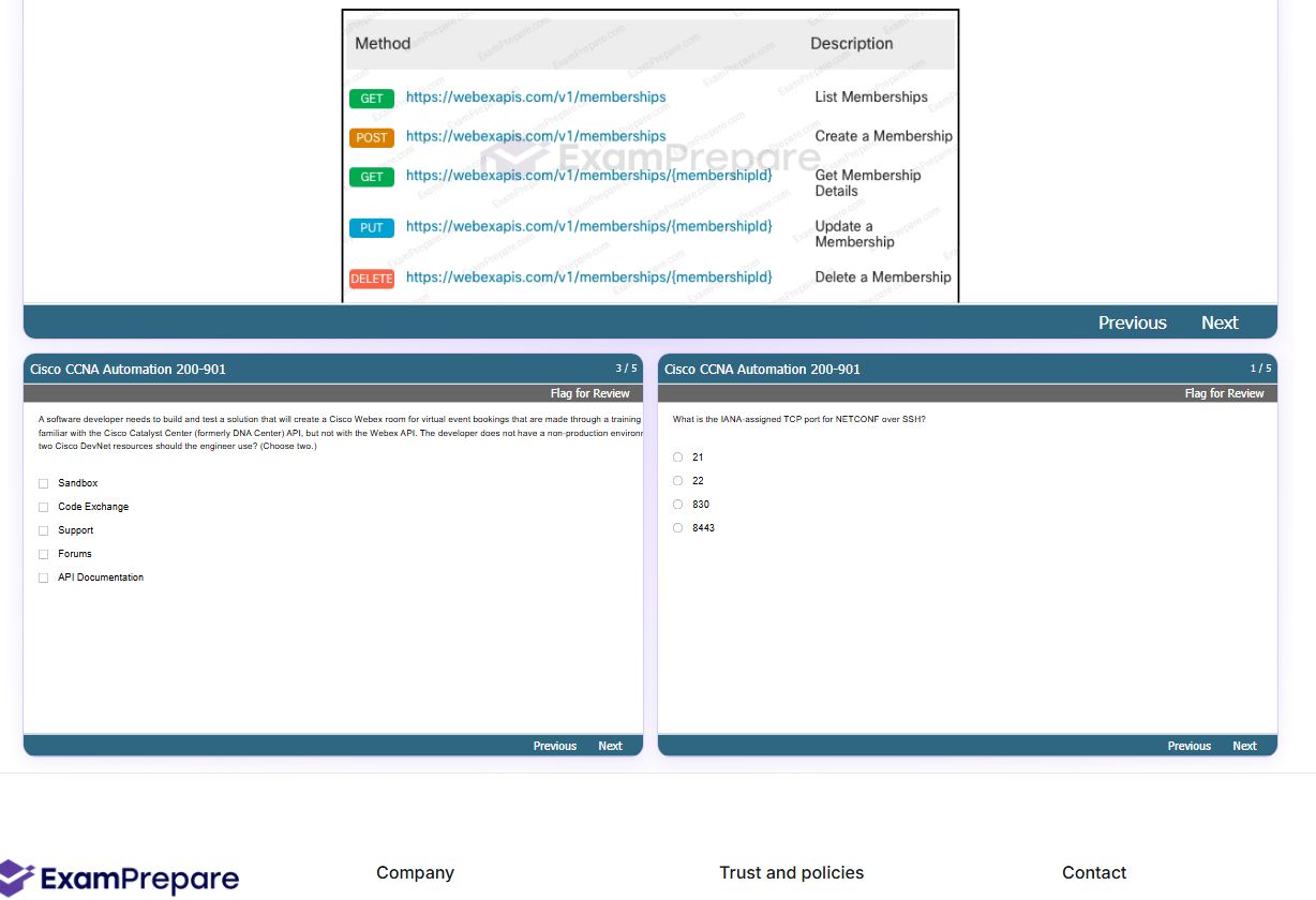 Previews from the CCNA Automation 200-901 free simulator sample