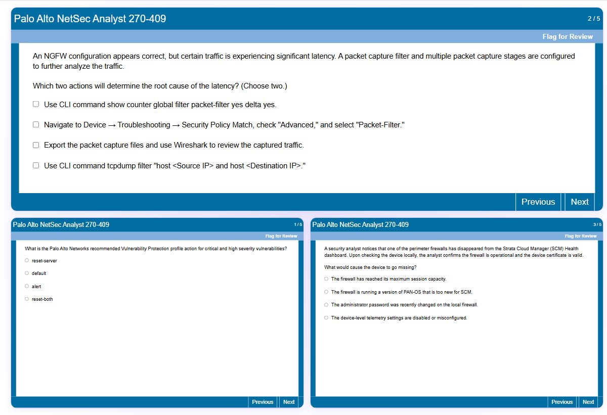 Previews from the NetSec Analyst 270-409 free simulator sample